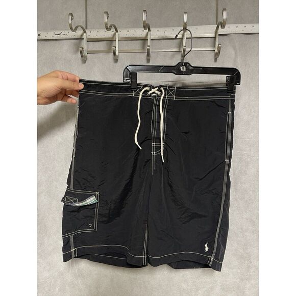 Polo Ralph Lauren Swim Trunk Men M Black Bathing Surfing Board Shorts Beach 36‎ - Picture 1 of 12